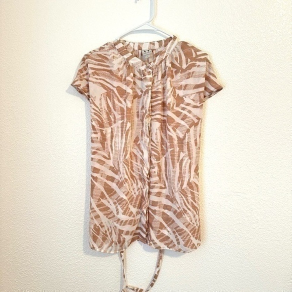 Worthington Blouse Women’s 1X White Tan Animal Print Short Sleeve Casual Top
